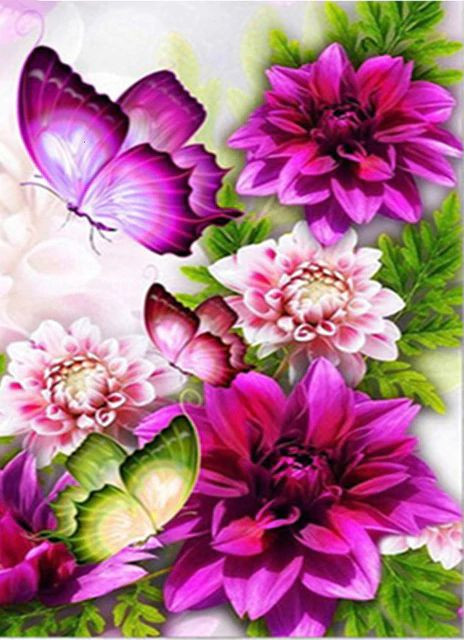 Aperçu du résultat final du diamond painting Papillons : Le Jardin des Dahlias.