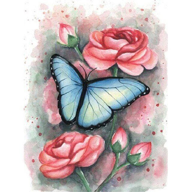 Aperçu du résultat final du diamond painting Papillon : L'Aquarelle Romantique.