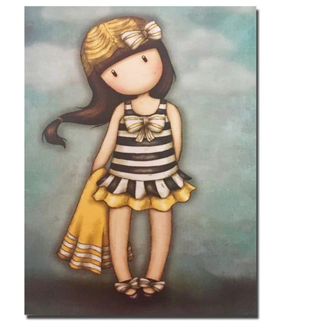 Preview van het eindresultaat van het diamantschilderij Gorjuss Girl: Day at the Beach.