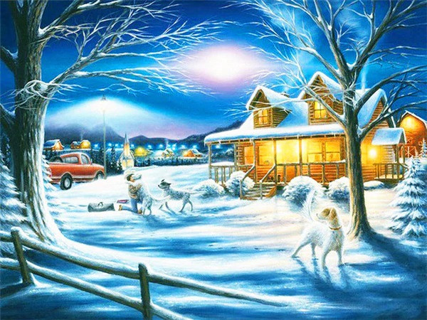 Aperçu du résultat final du diamond painting Paysage : Le Chalet de Noël.