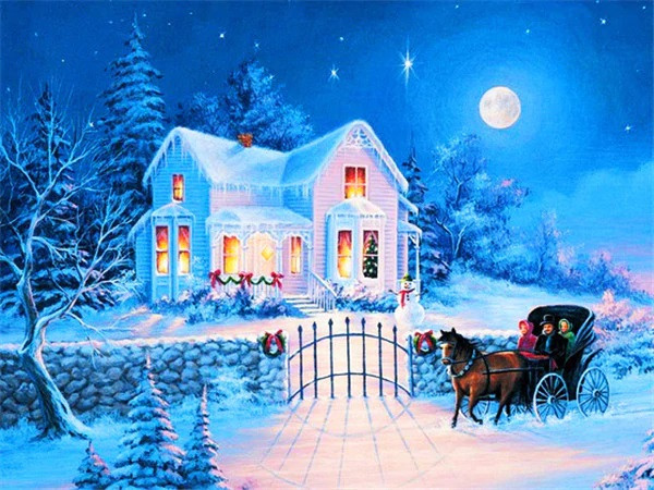 Aperçu du résultat final du diamond painting Paysage : La Veillée de Noël.