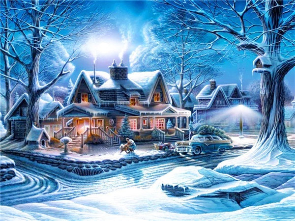 Aperçu du résultat final du diamond painting Paysage : Le Village de Noël.