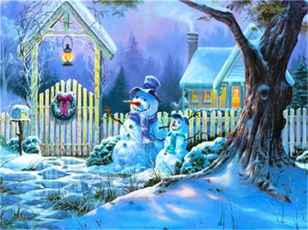 Aperçu du résultat final du diamond painting Paysage : Le Bonhomme de Neige.