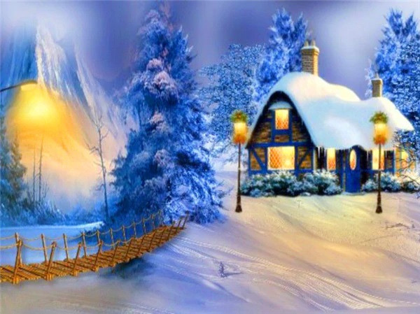 Aperçu du résultat final du diamond painting Paysage : Le Refuge de Noël.