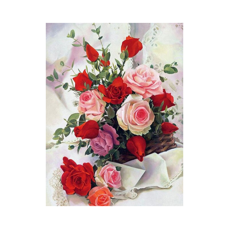 Diamond Painting Bouquet de Roses Rouges et Roses — résultat final