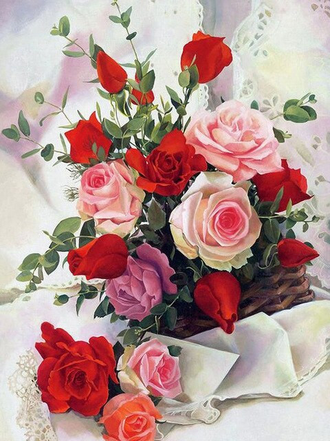 Aperçu du résultat final du diamond painting Bouquet di Rose Rosse e Rosa.