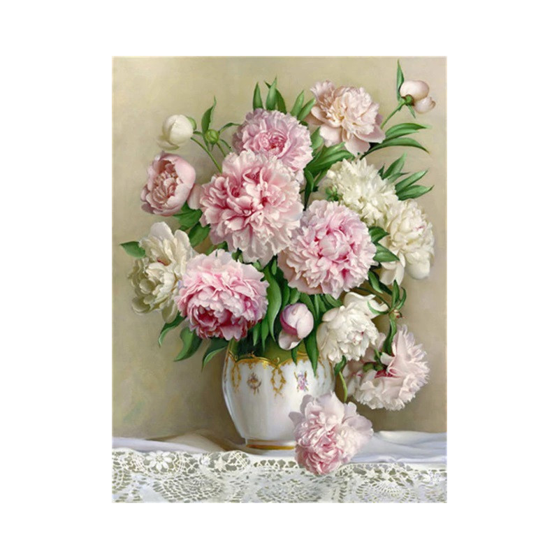 Diamond Painting Bouquet de Pivoines Roses et Blanches — résultat final