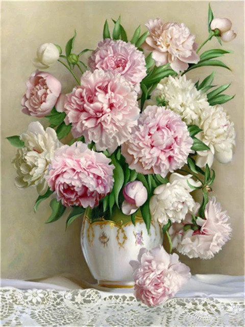 Aperçu du résultat final du diamond painting Bouquet di Peonie Rosa e Bianche.