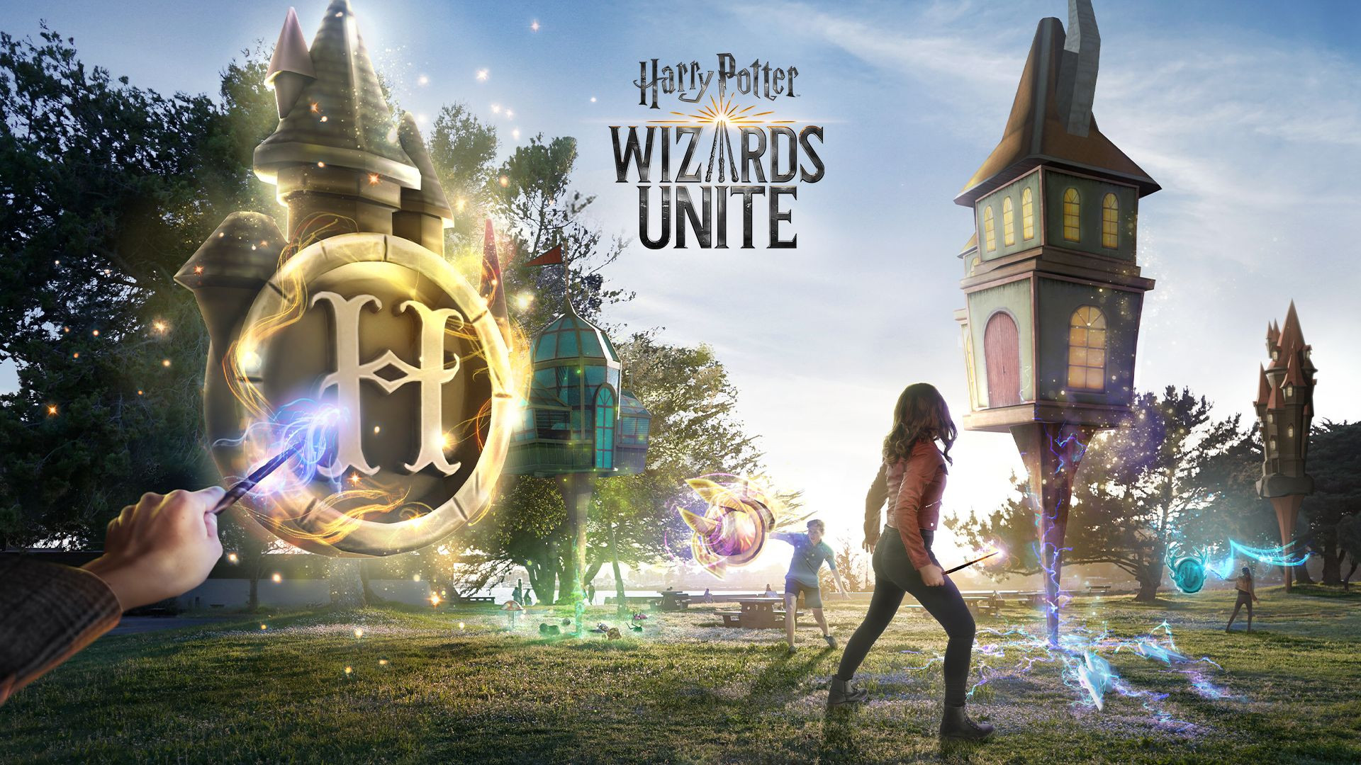 Anteprima del risultato finale del dipinto a diamante Harry Potter: Wizards Unite in Action.