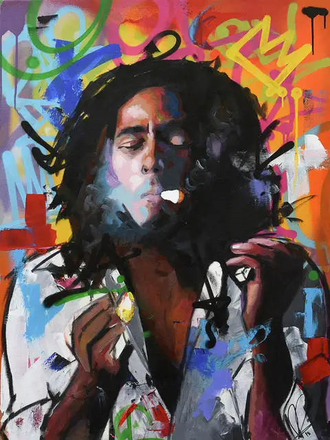Aperçu du résultat final du diamond painting Bob Marley, Légende Urbaine.