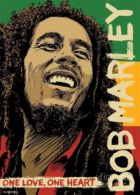Aperçu du résultat final du diamond painting Bob Marley One Love.