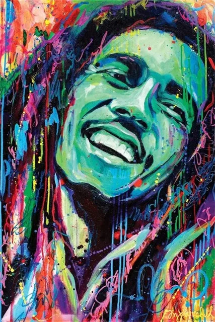 Aperçu du résultat final du diamond painting Bob Marley, Vibration Positive.