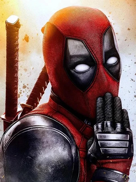 Aperçu du résultat final du diamond painting Portrait Mysterious Deadpool Marvel.