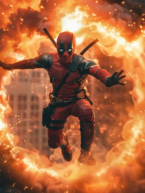 Aperçu du résultat final du diamond painting Marvel The Anti-Hero in Flames.