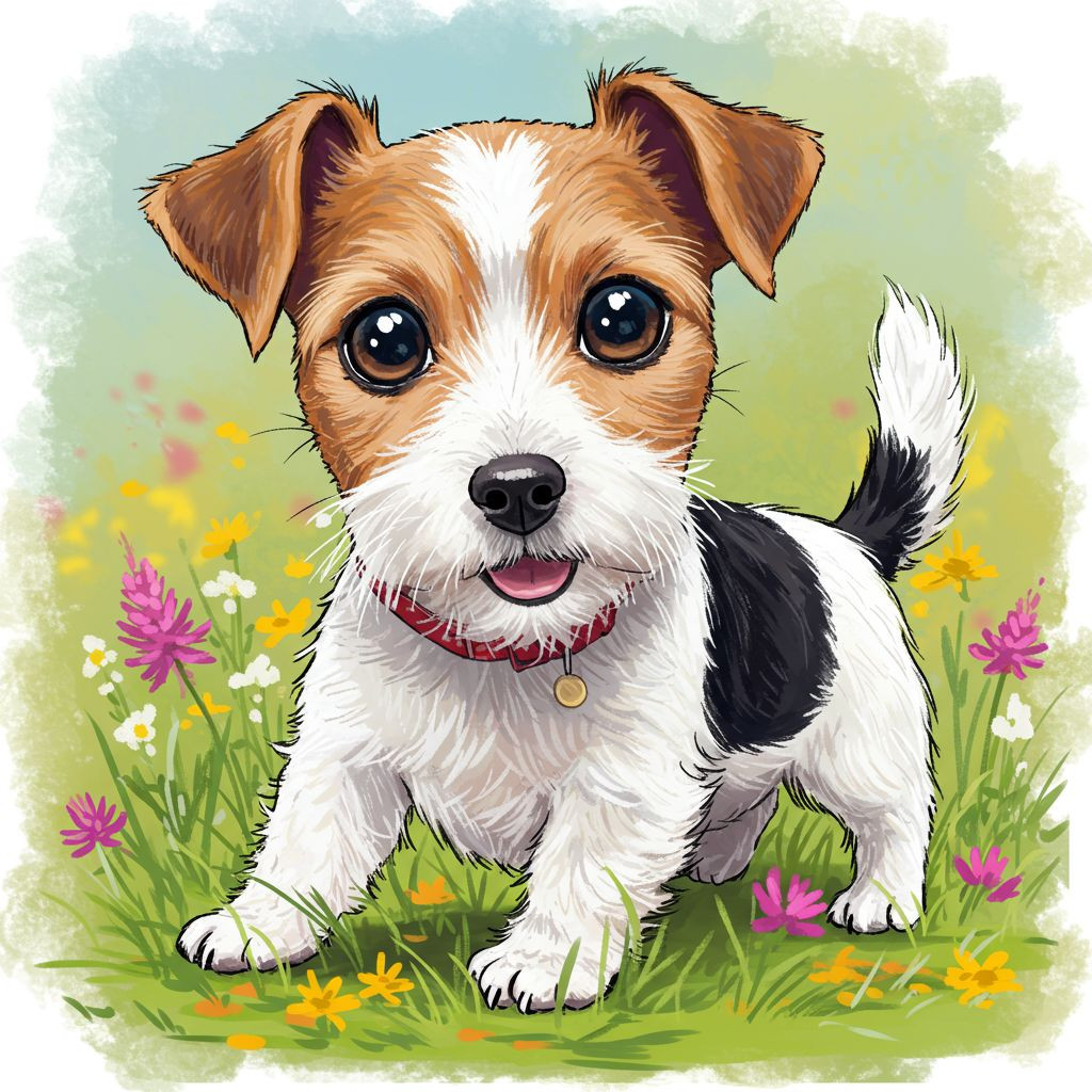 Anteprima del risultato finale del diamond painting Cane: Gioia nel prato.