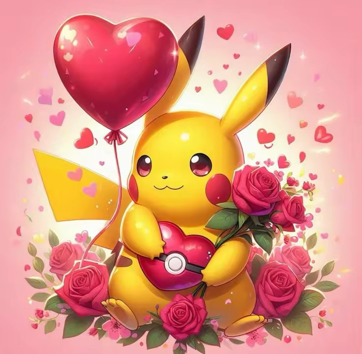 Anteprima del risultato finale del dipinto a diamante Pikachu Declaration of Love.