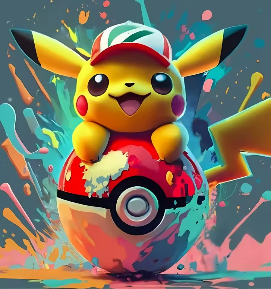 Preview van het eindresultaat van de Pikachu Pop Art diamond painting.