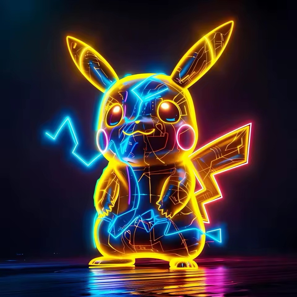 Anteprima del risultato finale del dipinto a diamante Neon Lightning Pikachu.