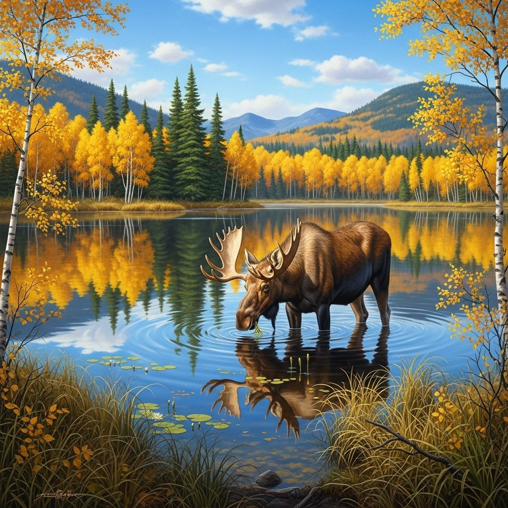 Aperçu du résultat final du diamond painting Orignal au Lac d'Automne.