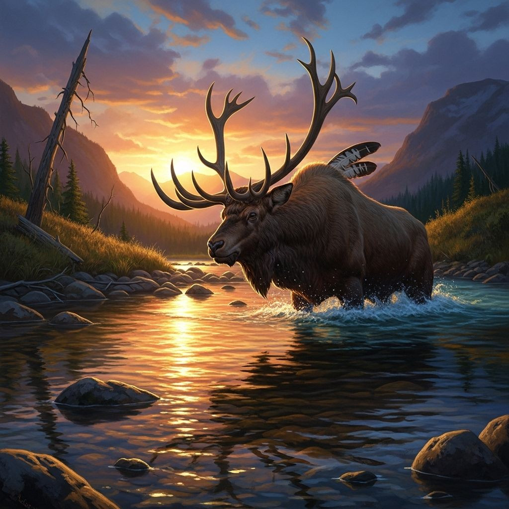 Preview van het eindresultaat van de Sacred River Elk-diamantschildering.