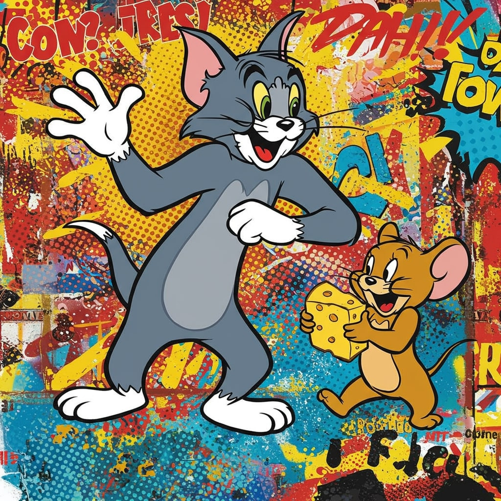 Aperçu du résultat final du diamond painting Tom & Jerry Street Art.