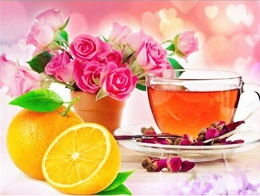 Aperçu du résultat final du diamond painting Orange and Rose Tea.