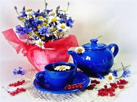 Aperçu du résultat final du diamond painting Blue Teacup.