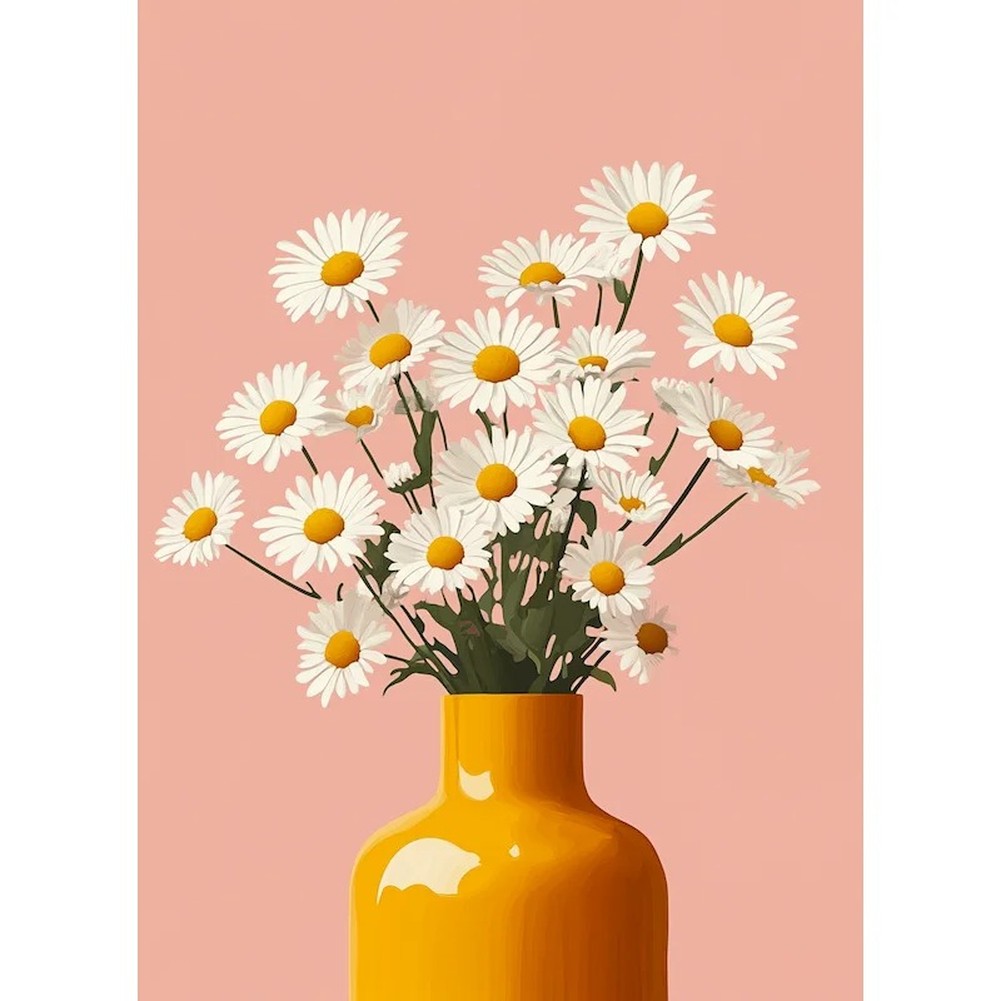 Aperçu du résultat final Marguerites blanches dans un vase jaune.
