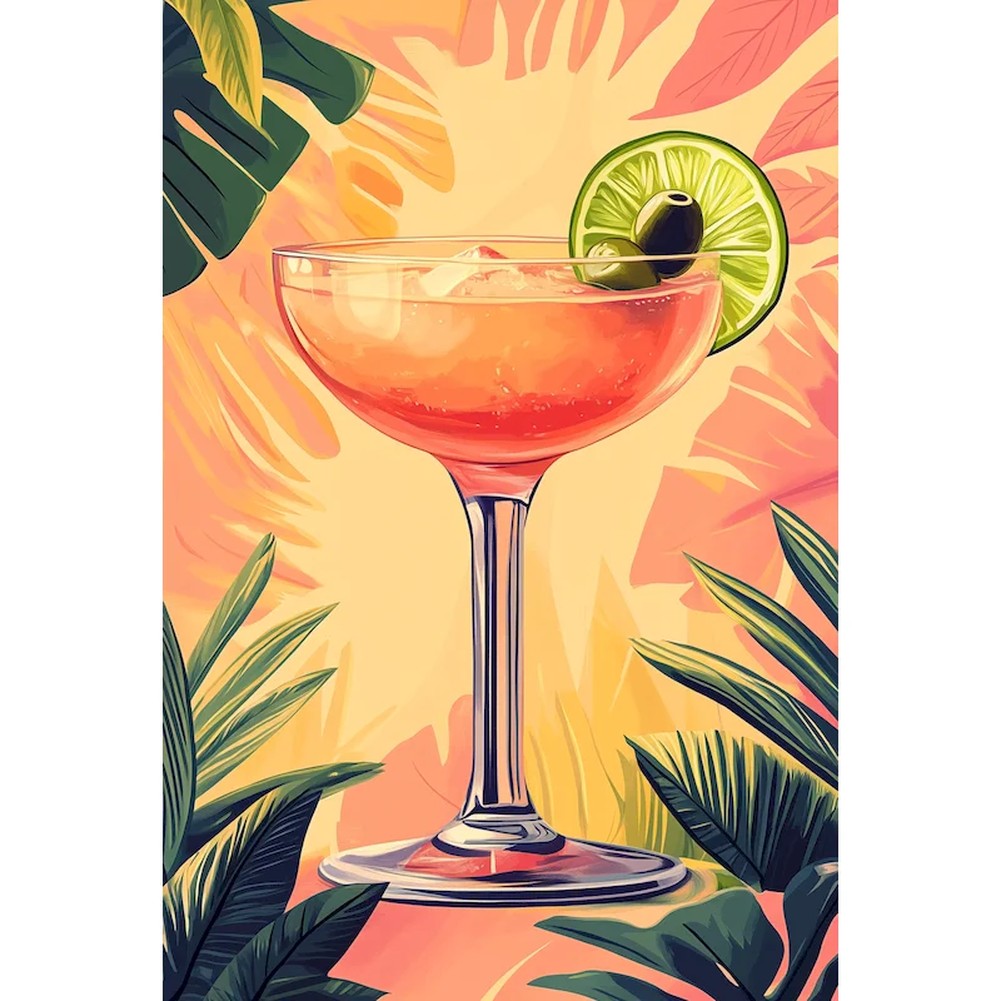 Aperçu du résultat final Tropical Fruit Cocktail with Lime Diamond Painting.