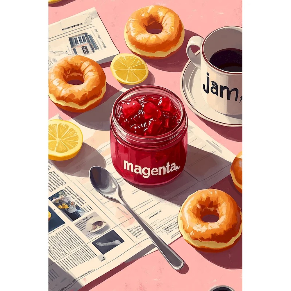 Aperçu du résultat final Homemade Strawberry Jam, Donuts & Coffee Diamond Painting.