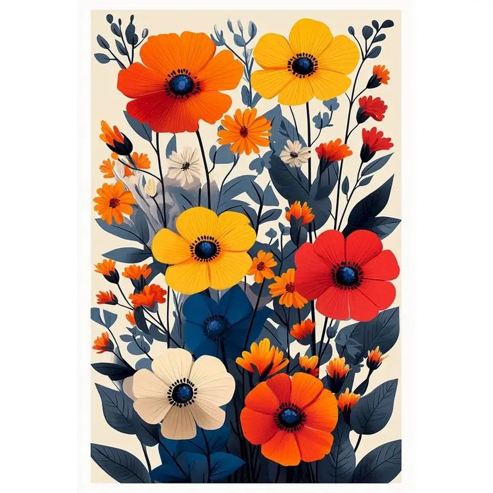 Aperçu du résultat final Motivo di papaveri e anemoni colorati - Diamond Painting.