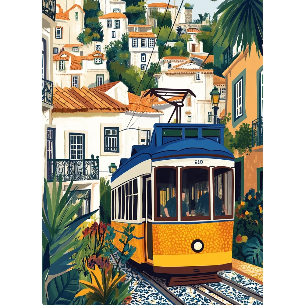 Anteprima del risultato finale: Tram 28 Giallo di Lisbona Diamond Painting.