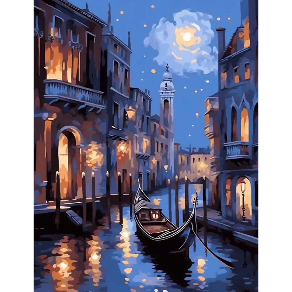 Aperçu du résultat final Gondel in Venedig unter dem Vollmond Diamond Painting.