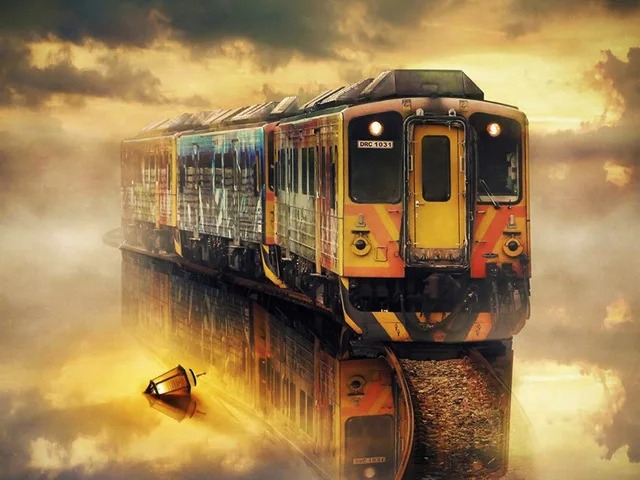 Aperçu du résultat final Train Multicolore au Couché de Soleil.