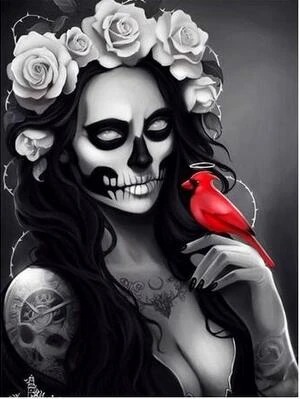 Aperçu du résultat final Calavera Catrina à l'Oiseau Rouge.