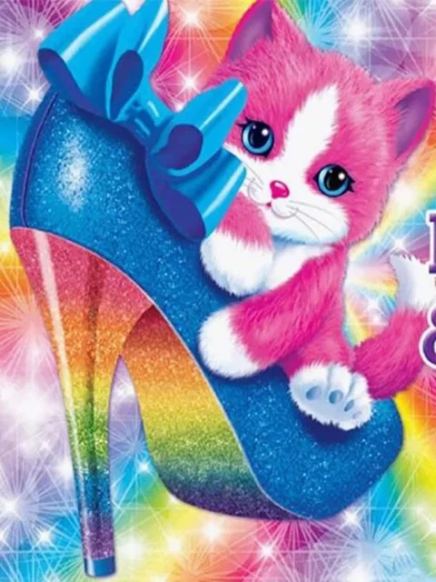Aperçu du résultat final Chaton Rose et Blanc aux Yeux Bleus dans une Chaussure Arc-en-Ciel.