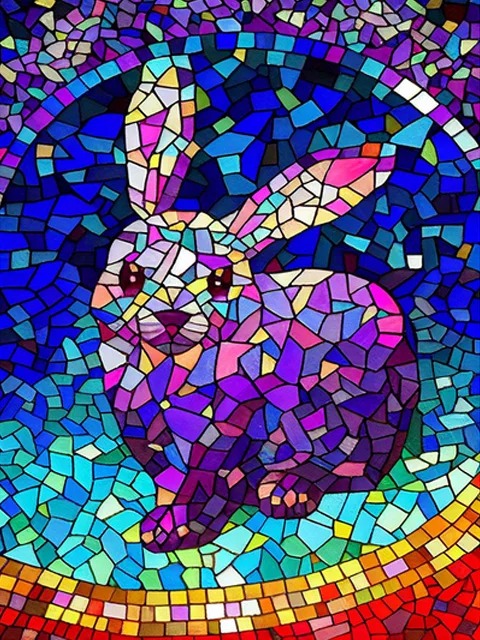 Aperçu du résultat final Coniglio Arcobaleno Mosaico.