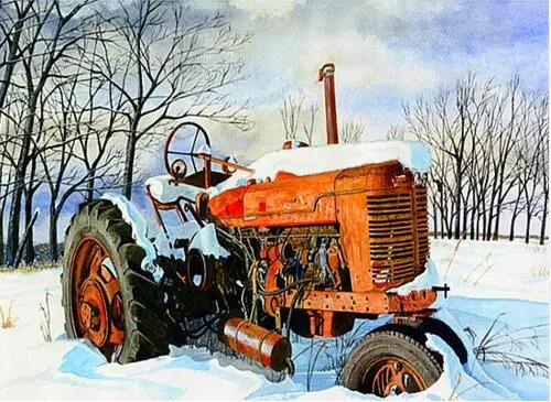 Aperçu du résultat final Rusty Tractor Under Winter Snow.