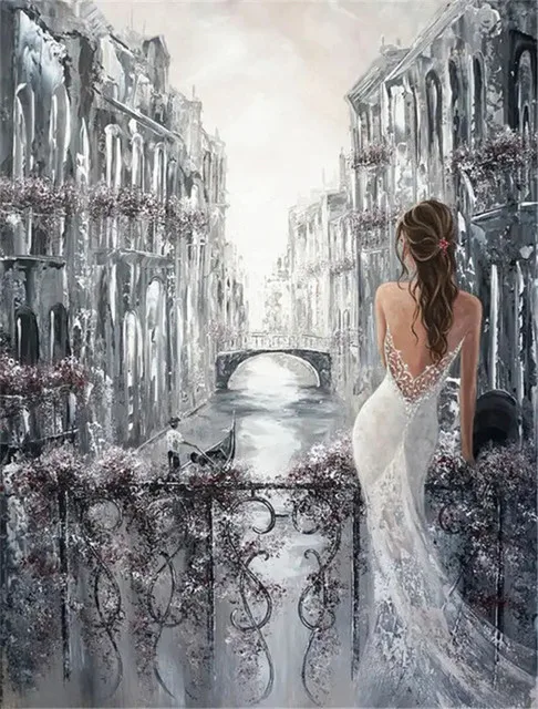 Aperçu du résultat final Venezianische Eleganz: Frau am Blumenbalkon.