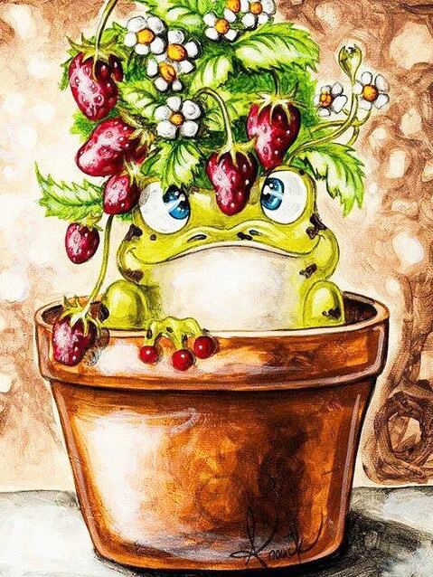 Aperçu du résultat final Mischievous Frog in a Strawberry Pot.