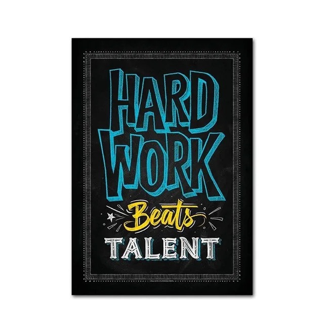 Aperçu du résultat final Motivationszitat Hard Work Beats Talent.