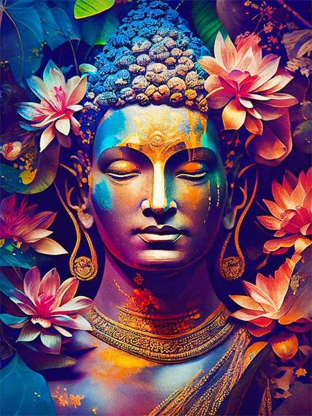 Aperçu du résultat final Meditierender Buddha mit heiligen Lotusblüten.