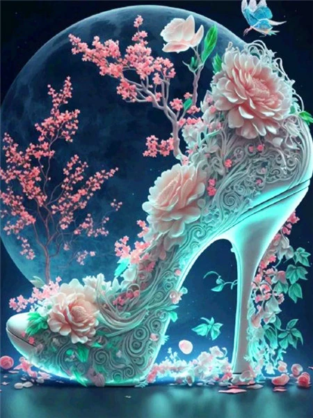 Aperçu du résultat final Chaussure Rêve de Lune et Fleurs de Cerisier.