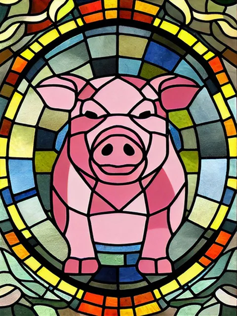 Aperçu du résultat final Cochon Vitrail aux Couleurs Joyeuses.