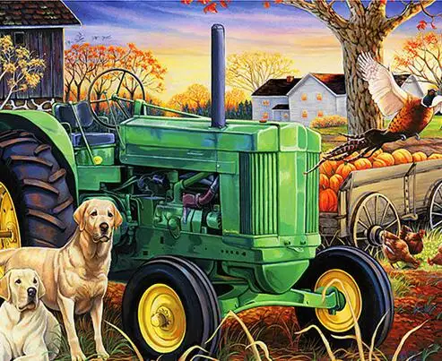 Aperçu du résultat final Trattore d'Autunno con Golden Retriever.