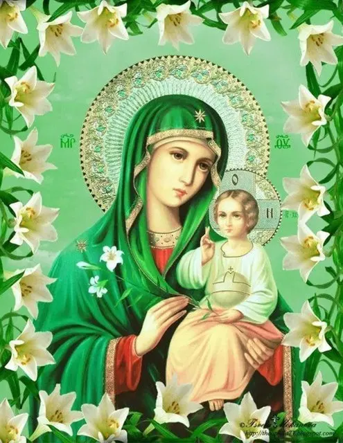 Aperçu du résultat final Vierge Marie et Enfant Jésus aux Lys Blancs.