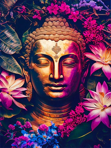 Aperçu du résultat final Golden Buddha with Exotic Flowers.