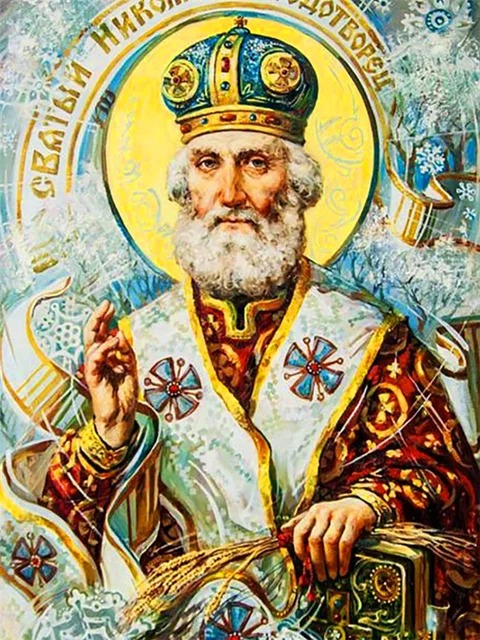 Aperçu du résultat final Saint Nicolas le Thaumaturge : Icône Orthodoxe en Broderie Diamant.