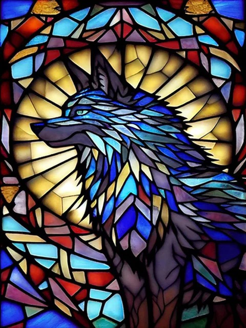 Aperçu du résultat final Wolf-Buntglas mit goldenen Splittern.