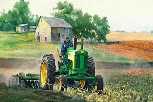 Aperçu du résultat final Green and Yellow Tractor in the Fields.